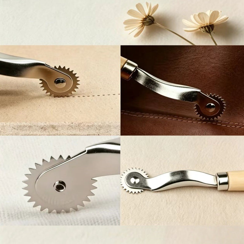 Wooden Handle Stainless Steel Tracing Wheel – Leather & Fabric Pattern Marking Tool