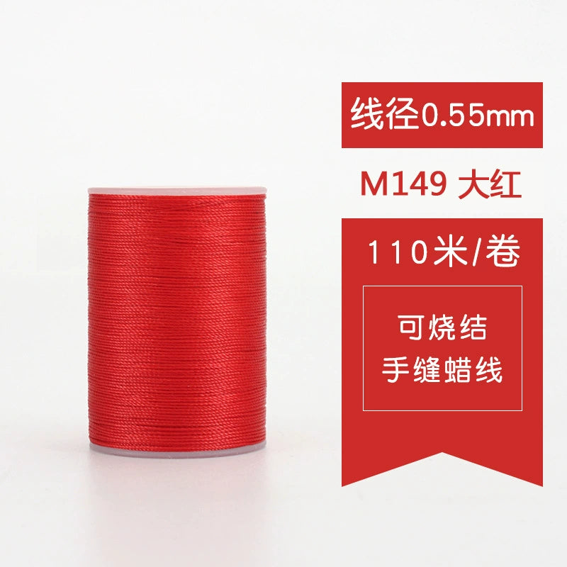 Waxed leather stitching thread spool, bright red 0.55mm, 110m