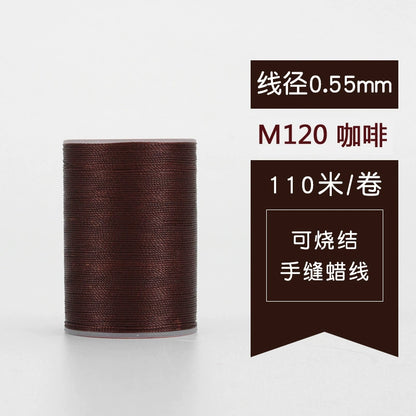 Waxed leather stitching thread spool in dark coffee brown