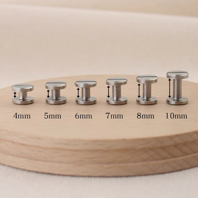 Stainless steel flat-head belt hardware rivets, shown in 4mm to 10mm heights