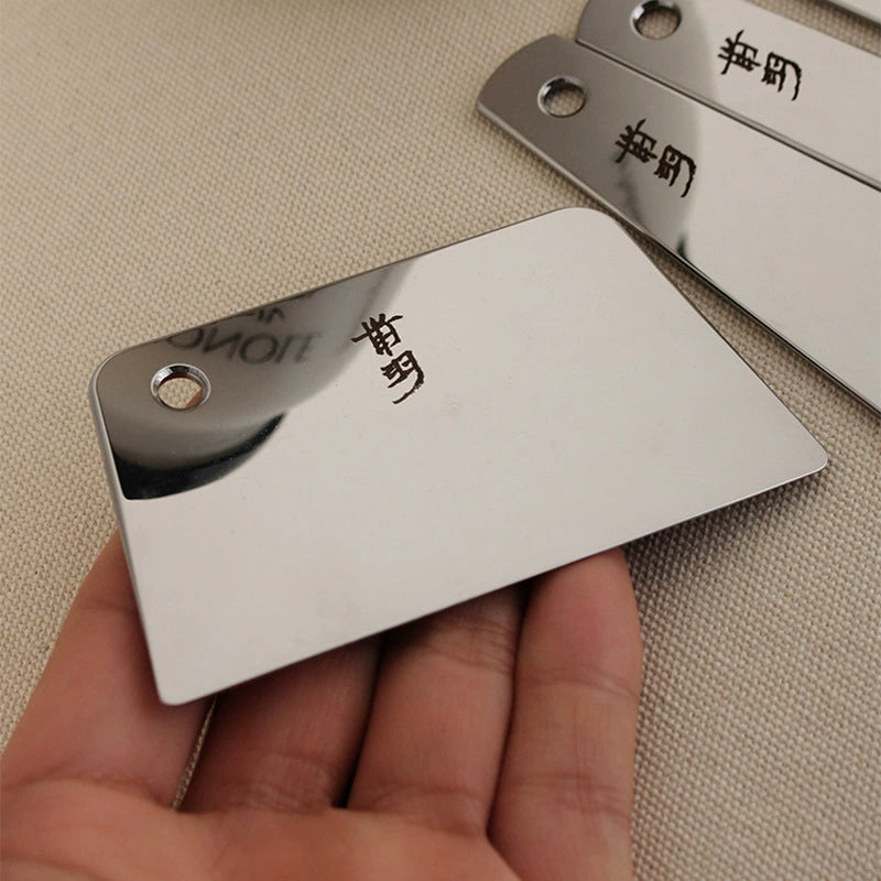 Stainless steel glue applicator scraper, mirror-polished metal plate with hanging hole