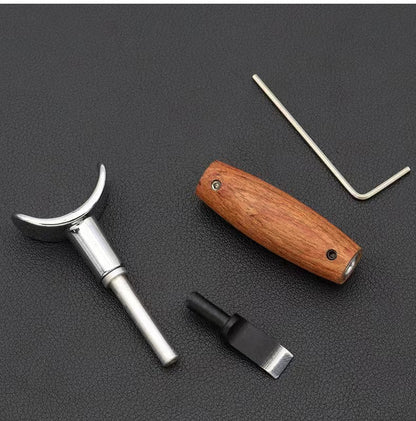 Swivel carving knife parts: chrome yoke, replaceable blade, rosewood handle