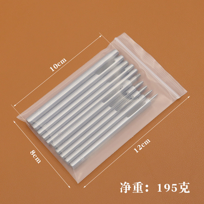 Round hole punch set in clear plastic pouch with multiple metal punches