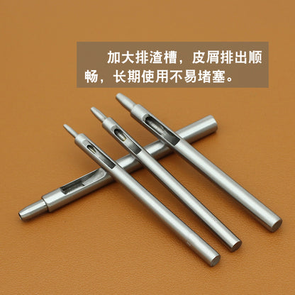 Assorted round leather hole punch tools, straight silver metal punch bodies