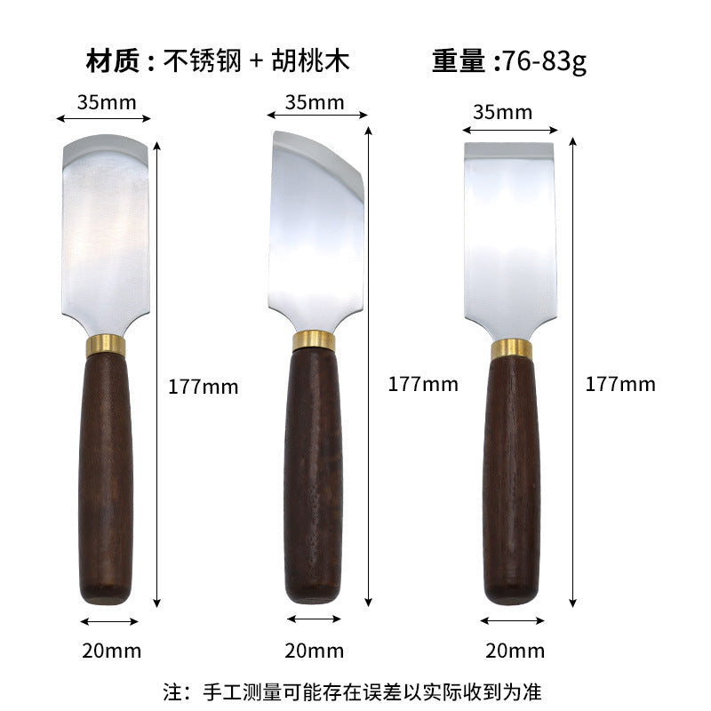 D2 Steel Leather Skiving Knife with Walnut Handle – Professional Leathercraft Thinning & Beveling Tool, Flat/Round/Bevel Blade