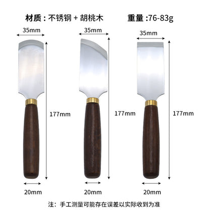 D2 Steel Leather Skiving Knife with Walnut Handle – Professional Leathercraft Thinning & Beveling Tool, Flat/Round/Bevel Blade