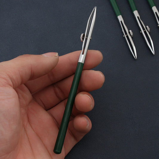 Green handheld leather edge dye applicator tool with metal duckbill tip