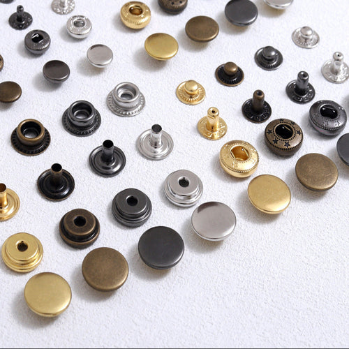 Solid brass snap buttons, round faces, mixed antique and gun metal finishes (pack of 10)