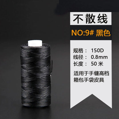 Waxed leather stitching thread spool, dark gray/black, 0.8mm, 50 m
