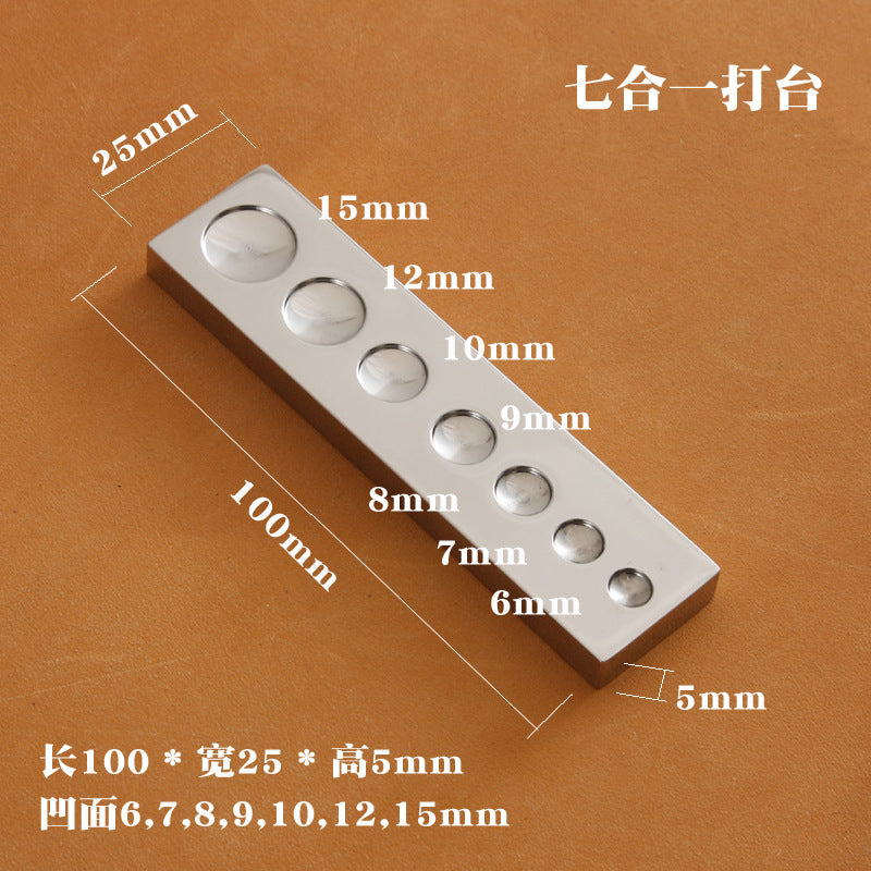 Stainless steel dapping block with concave dimple dies in multiple sizes