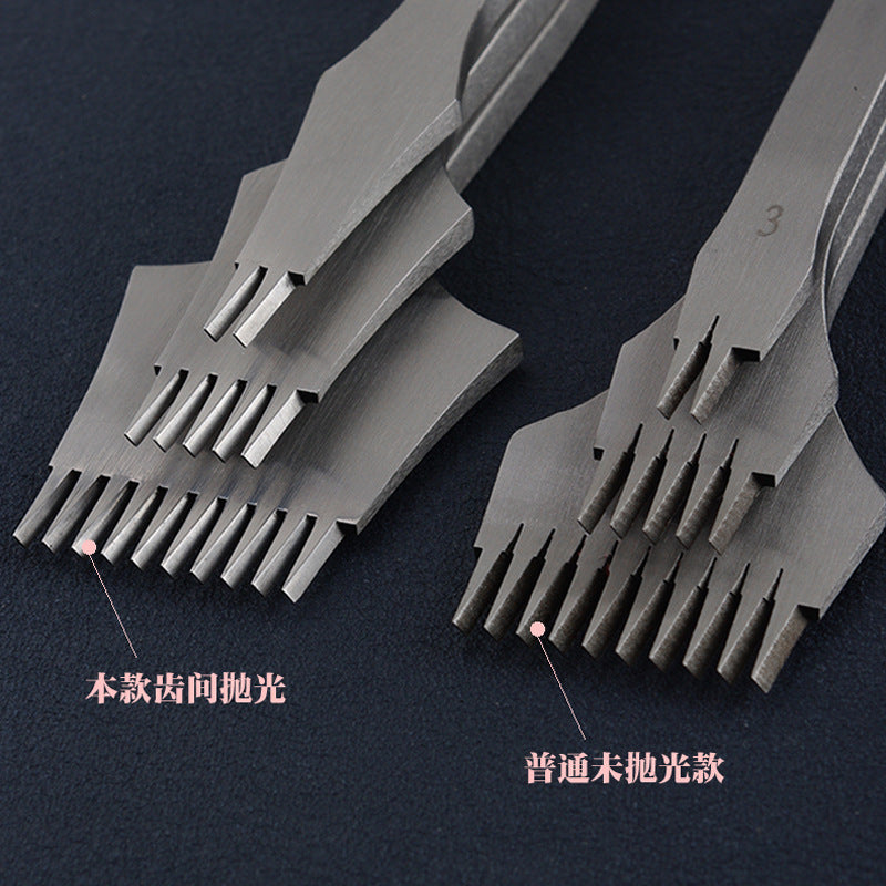 Premium Steel French Stitching Chisels Set, 2.7mm/3.0mm/3.38mm/3.85mm Spacing, Polished Teeth, 12cm Extended Handle