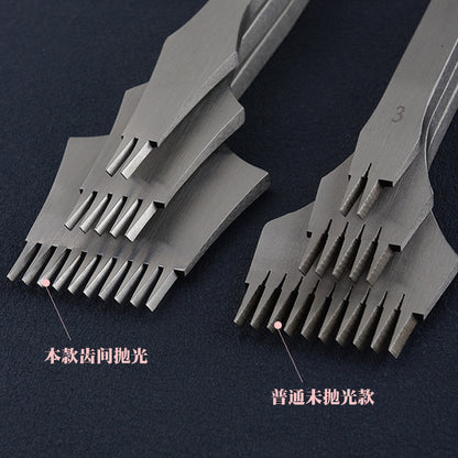 Premium Steel French Stitching Chisels Set, 2.7mm/3.0mm/3.38mm/3.85mm Spacing, Polished Teeth, 12cm Extended Handle