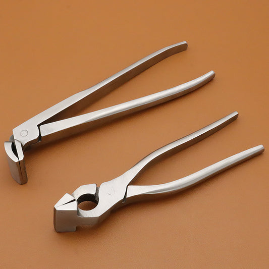 Stainless chrome steel leather craft pliers with curved jaw, polished finish
