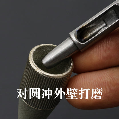 Diamond emery tapered grinder tip showing round abrasive edge and internal sharpening opening