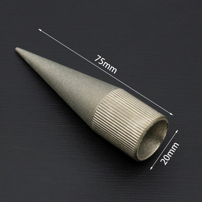 Diamond emery tapered grinder, 75mm long; ribbed abrasive end; about 20mm diameter