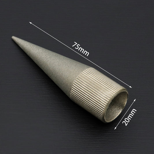Diamond emery tapered grinder, 75mm long; ribbed abrasive end; about 20mm diameter
