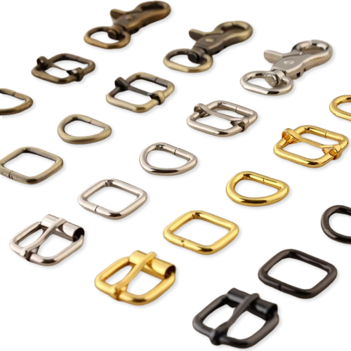 Bag hardware set assorted metal swivel hooks, rings, and buckles in mixed finishes