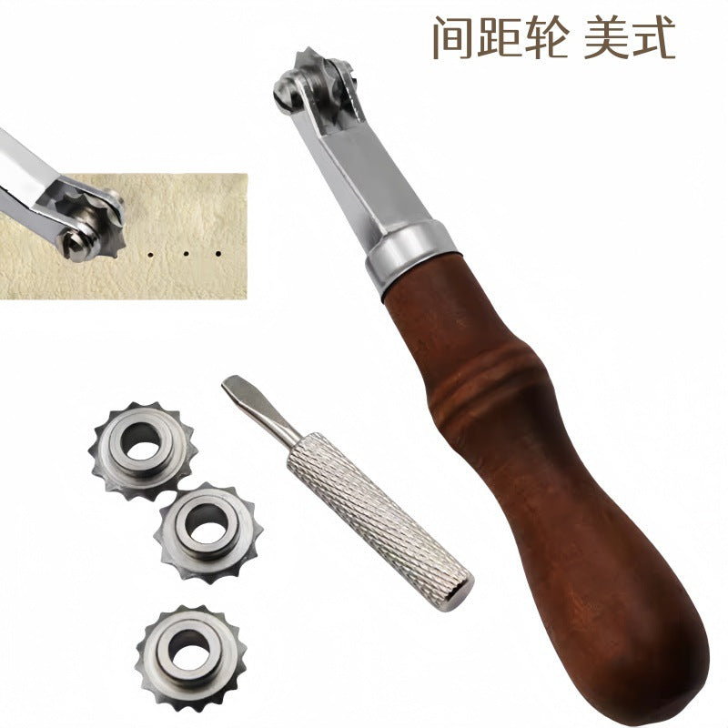 American-Style Leather Spacing Wheel – Adjustable Stitching Pricking Wheel with Interchangeable Rollers