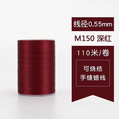 Waxed leather stitching thread spool, dark red 0.55mm, 110m