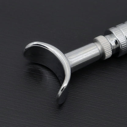 Adjustable rotary leather carving knife with curved swivel head and silver metal shaft