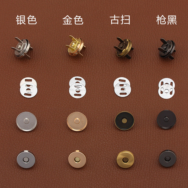Metal full-cover magnetic snap buckles set, round faces with concealed magnet tabs