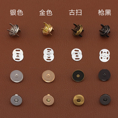 Metal full-cover magnetic snap buckles set, round faces with concealed magnet tabs