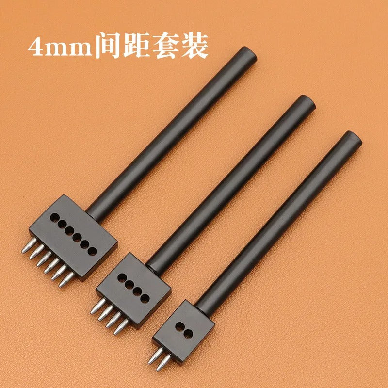 Three-piece leather hole punch set with compact round-hole dies and black handles