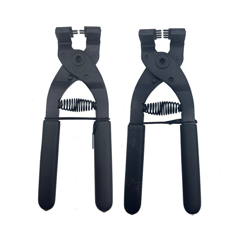 Diamond cutting pliers set, two views with grooved jaws and black handles