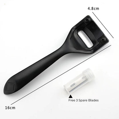 Adjustable leather thinning knife with black handle and included replacement blade