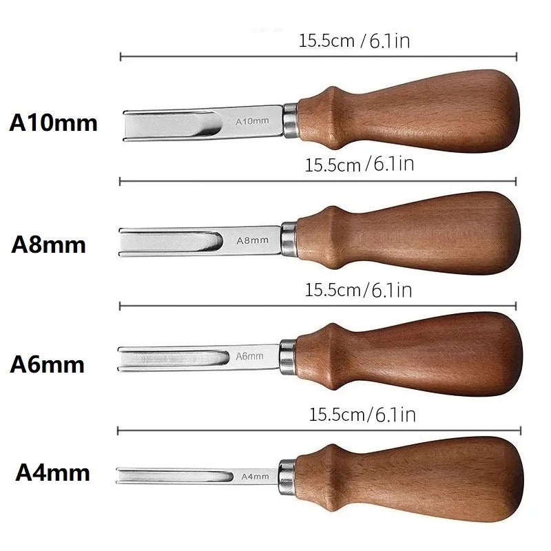 Leather edge beveler tool, A10mm width, beech handle with stainless steel blade