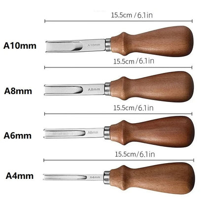 Leather edge beveler tool, A10mm width, beech handle with stainless steel blade