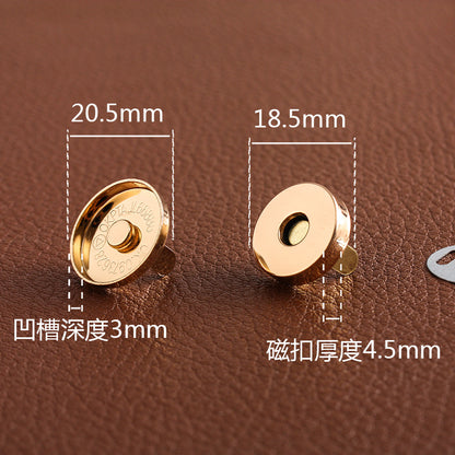 Metal magnetic snap buckle, round gold face; 20.5mm diameter and 3mm depth