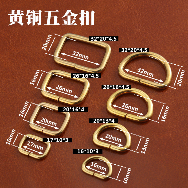 Brass buckle set with size labels, up to 32x20x4.5mm