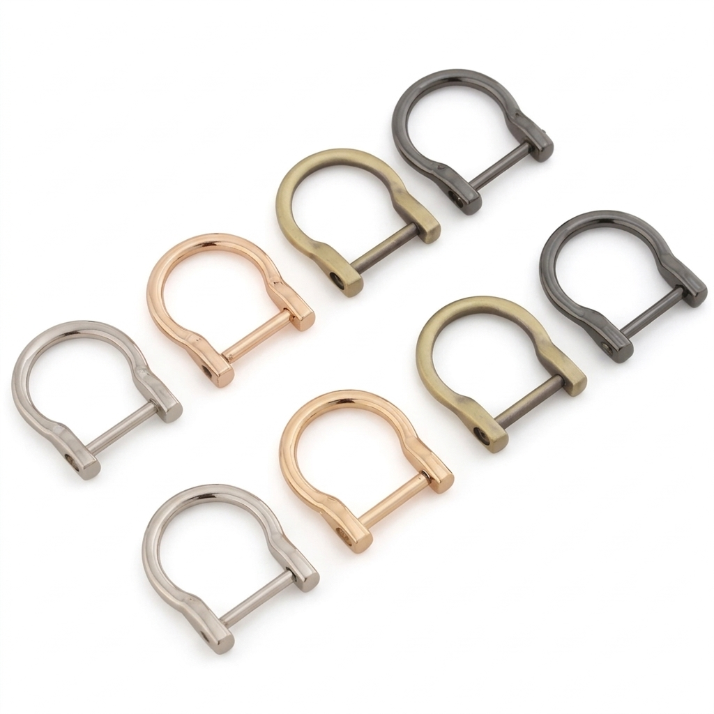 Metal horseshoe D-ring buckles in mixed tones for bags and straps, 18mm inner ring