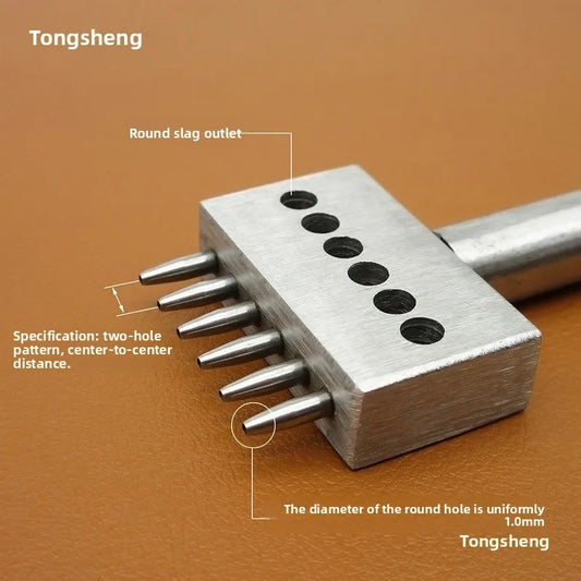 Metal punch die block with 1mm round holes and pointed prongs