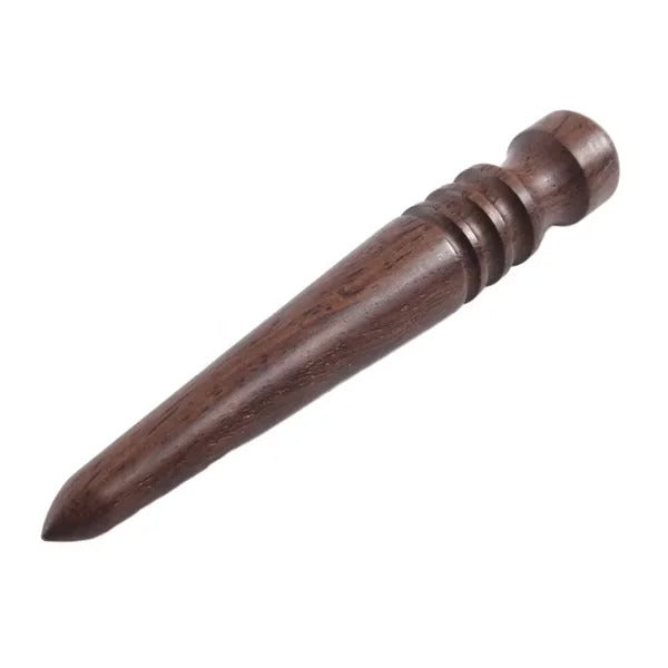 Sandalwood edge burnisher tool with tapered pointed tip and stepped handle