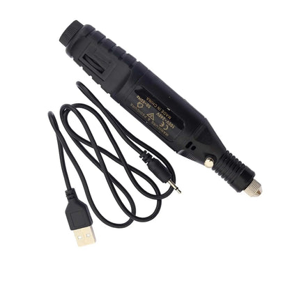 Electric leather burnisher polisher tool, black handheld unit with USB cable