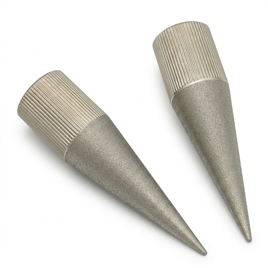 Diamond emery tapered grinder tool with ribbed handle and pointed abrasive tip
