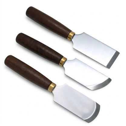 D2 Steel Leather Skiving Knife with Walnut Handle – Professional Leathercraft Thinning & Beveling Tool, Flat/Round/Bevel Blade