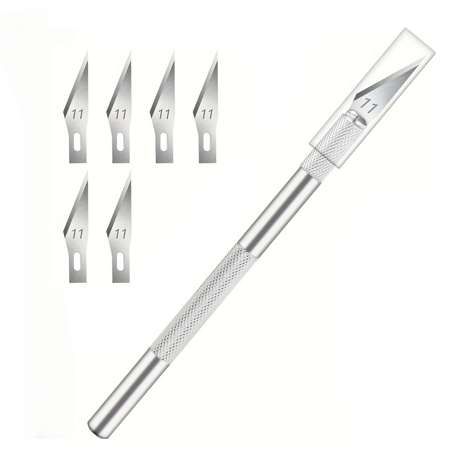 Precision craft knife handle with four spare blades and snap-on blade holder