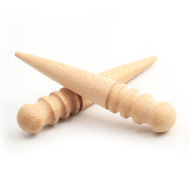 Wood leather edge burnisher with multi-groove handle and pointed burnishing head