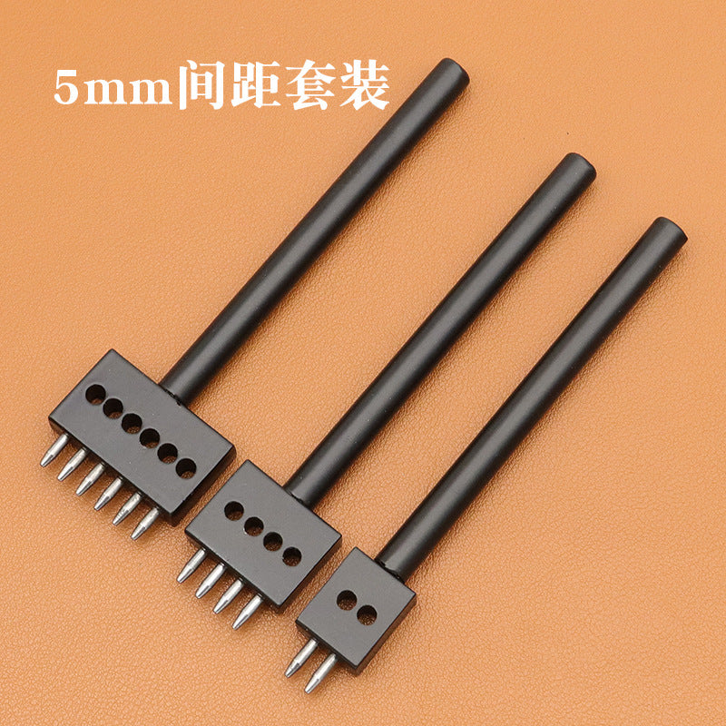 Three-piece punch set with mixed-size round-hole dies and black handles