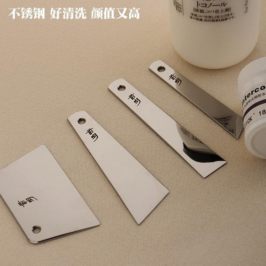 Stainless steel glue applicator set, three mirror-polished scraper blades with holes