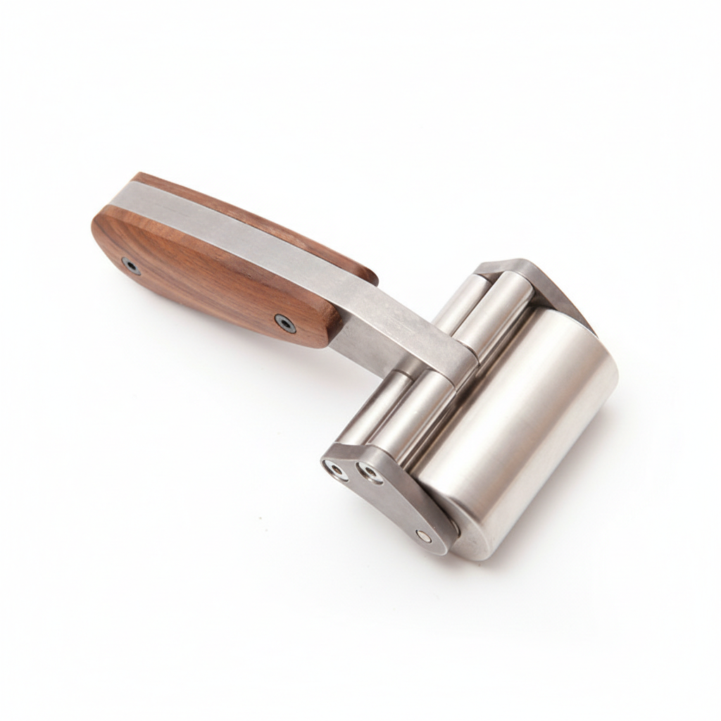 Heavy duty leather roller tool with stainless steel frame and wooden handle