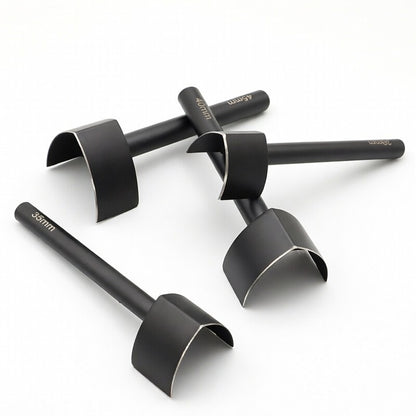 Black V-shaped belt end punch tool with curved cutting head, anti-rust coating
