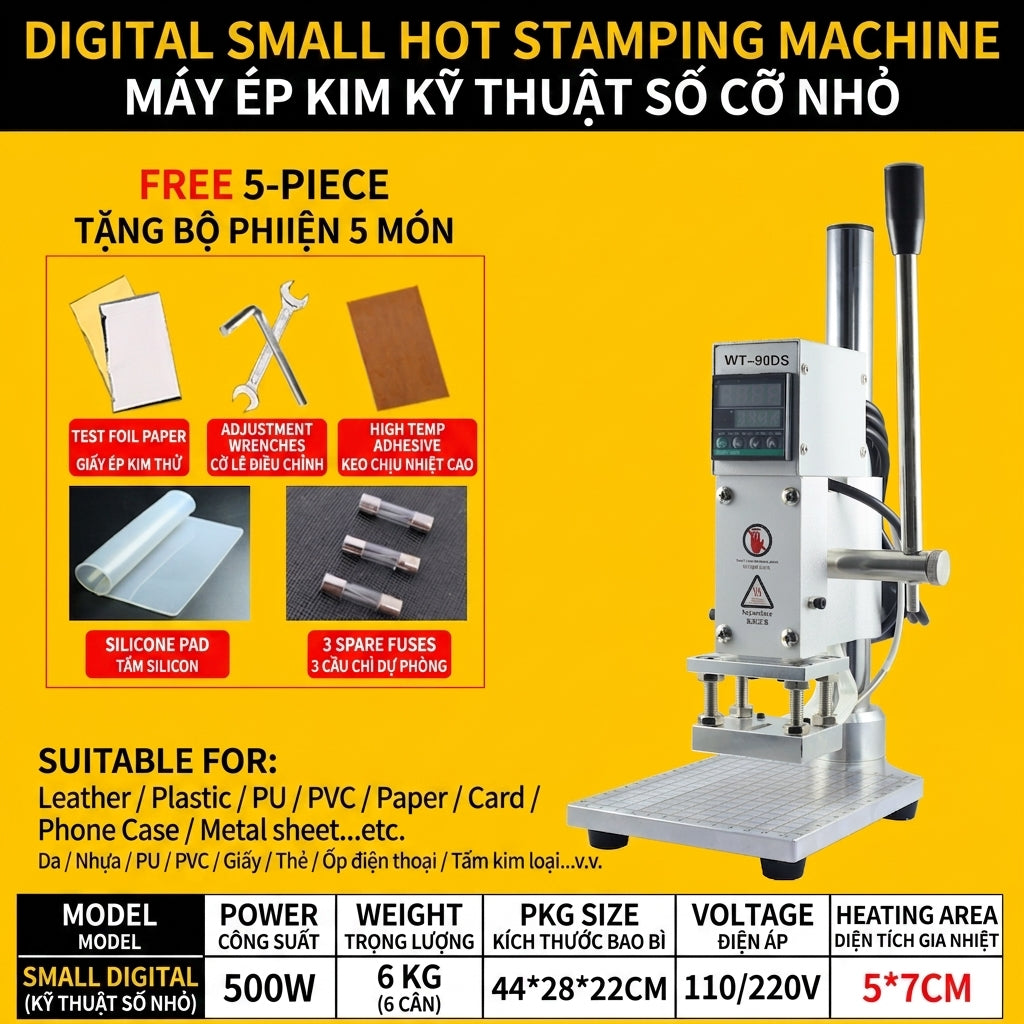WT-90DS Digital Mini Hot Foil Stamping Machine – 500W Leather Embossing Press with LCD Temperature Control