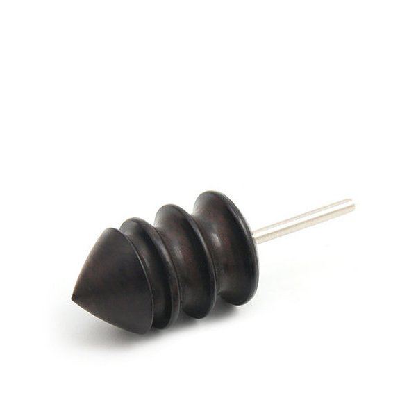 Leather burnishing bit with pointed tip on metal shaft, dark round ridged head