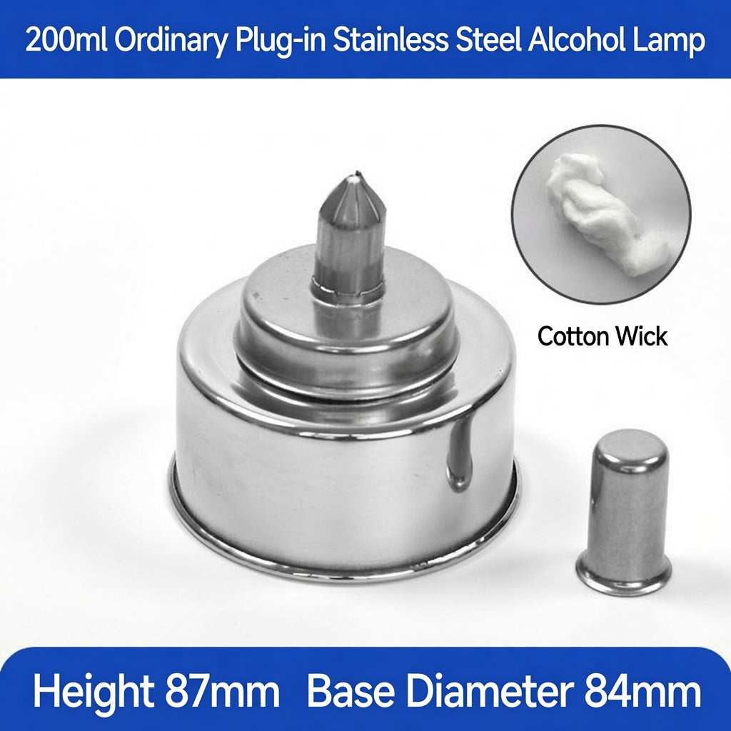 Stainless Steel Alcohol Lamp 200ml – Thickened Explosion-Proof Spirit Burner with Cotton Wick for Home, Moxibustion, Tea Brewing & Dental Lab Use
