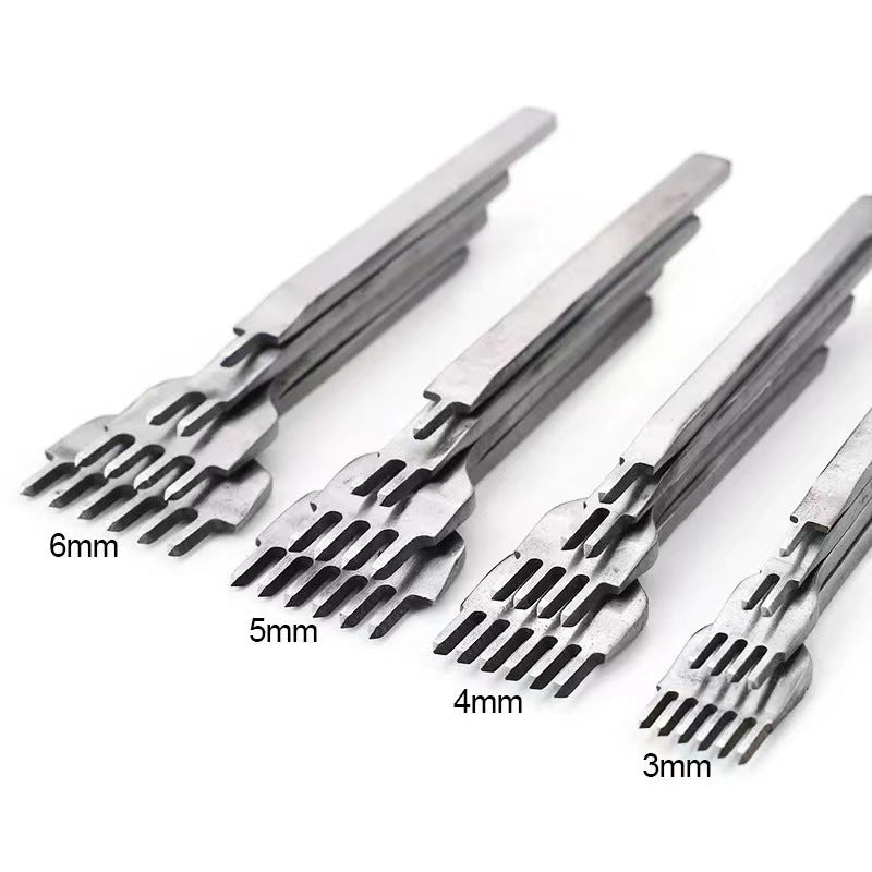 Steel diamond leather stitching chisels set with toothed blades: 6mm, 5mm, 4mm, 3mm